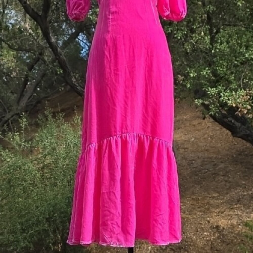 RHODE Bright Pink Puff-Sleeve Midi Dress - Picture 4 of 7